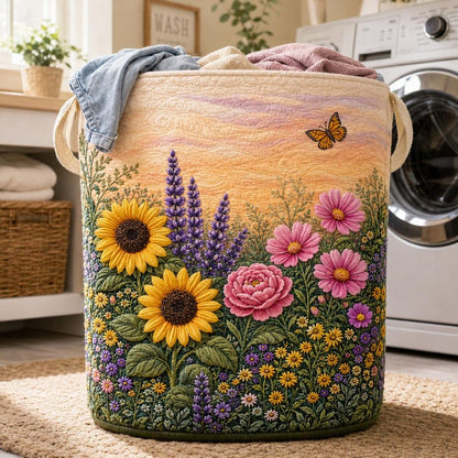 Sunflower Lavender Garden Quilted Laundry Basket CELD07