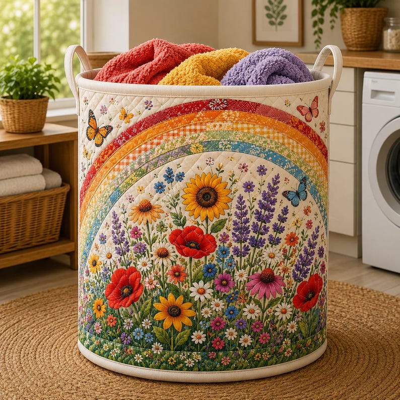 Pride Rainbow Floral Quilted Laundry Basket CELD09