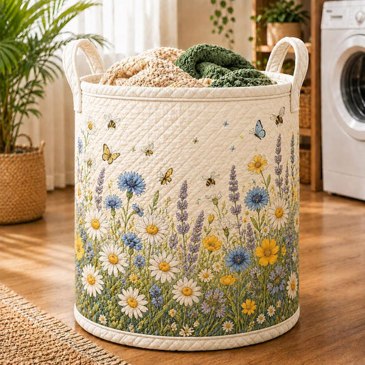 Cottagecore Wildflower Floral Quilted Laundry Basket CELD10