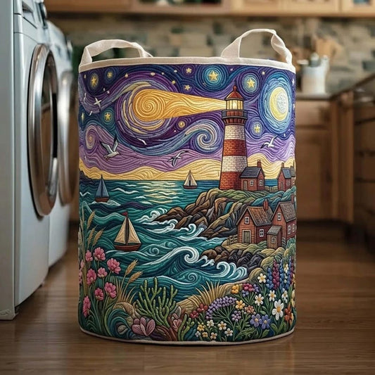 Starry Night Ocean Quilted Laundry Basket CELD11