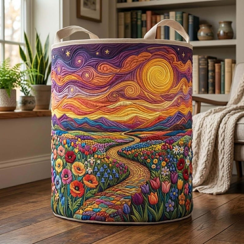 Starry Night Sun Quilted Laundry Basket CELD19