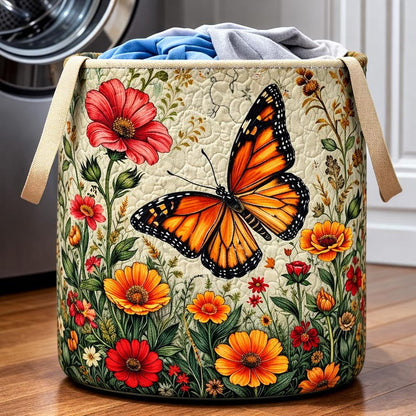 Butterfly Floral Quilted Laundry Basket CELD20