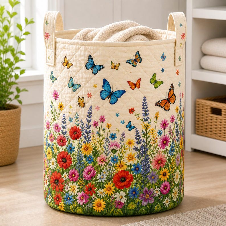 Wildflower Butterfly Quilted Laundry Basket CELD23