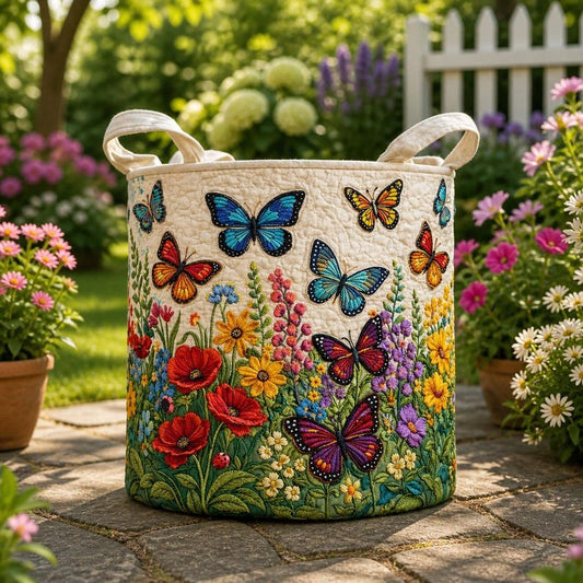 Butterfly Floral Quilted Laundry Basket CELD24