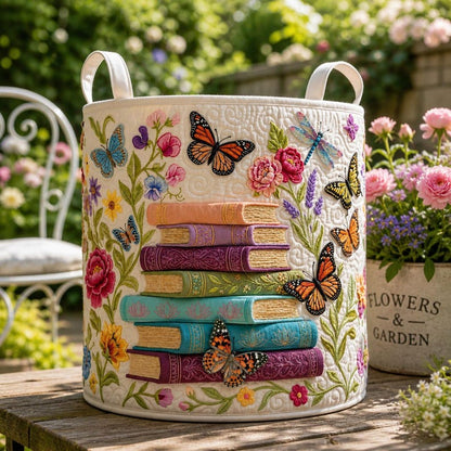Butterflies Bookstack Quilted Laundry Basket CELD27