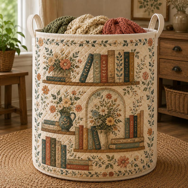 Floral Book Quilted Laundry Basket CELD28