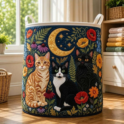 Floral Cat Quilted Laundry Basket CELD30