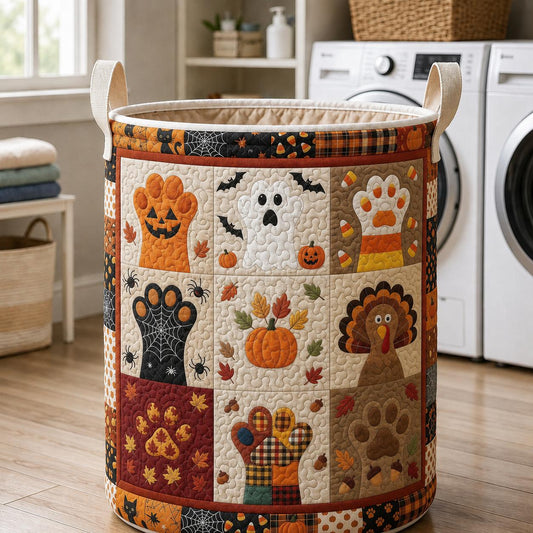 Fall & Halloween Paw Print Quilted Laundry Basket CELD32