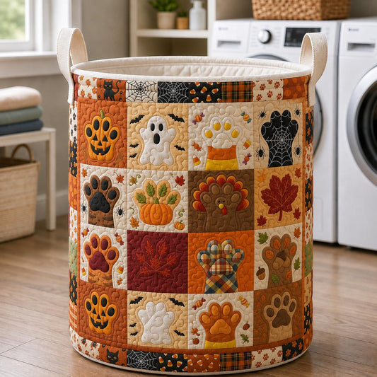 Fall & Halloween Paw Print Quilted Laundry Basket CELD33