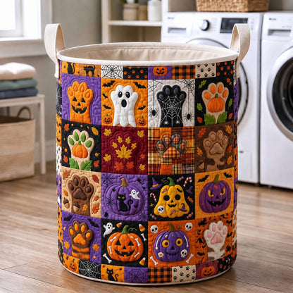 Pumpkin Ghost Cat Quilted Laundry Basket CELD34