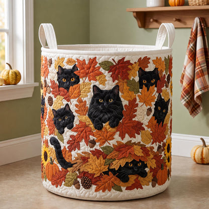 Autumn Black Cat Quilted Laundry Basket CELD35