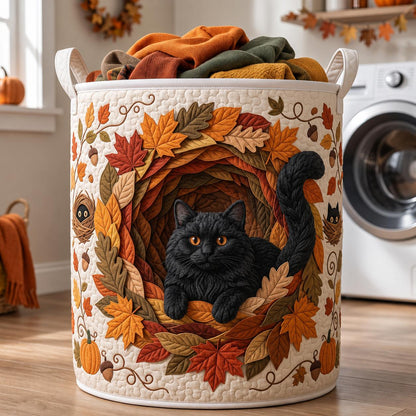 Cozy Autumn Black Cat Quilted Laundry Basket CELD39