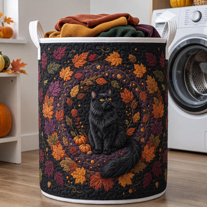 Black Cat Autumn Leaves Quilted Laundry Basket CELD40