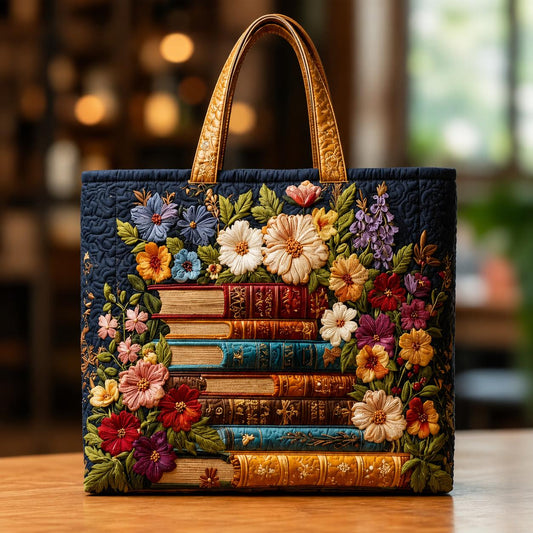 Literary Bookshelf Quilted Tote Bag CELD02