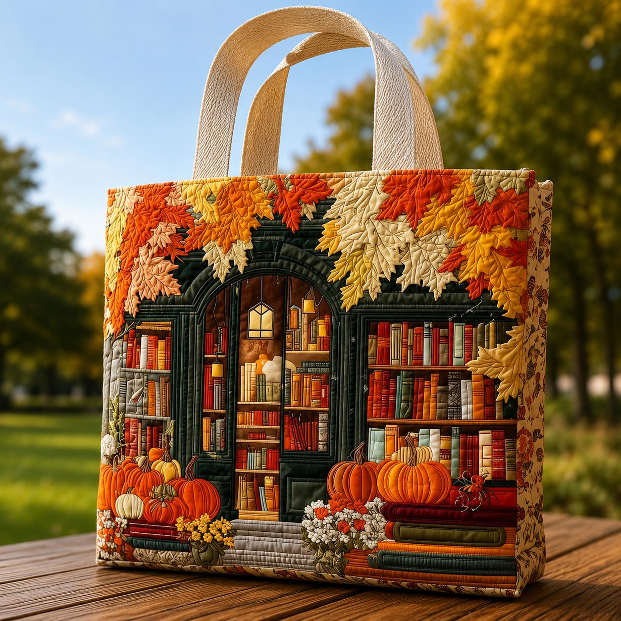 Autumn Bookstore Quilted Tote Bag CELD04