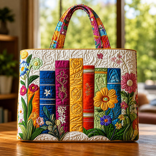 Floral Bookshelf Quilted Tote Bag CELD05