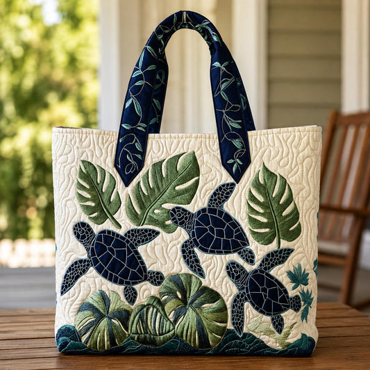 Hawaiian Honu & Monstera Leaf Quilted Tote Bag CELD07