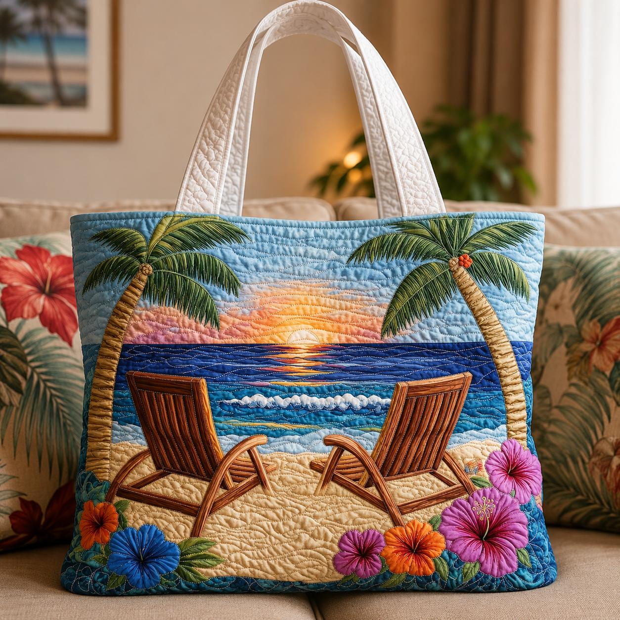 Palm Trees and Sunset Quilted Tote Bag CELD10