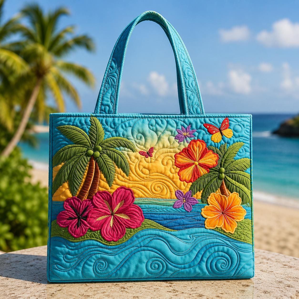 Tropical Beach Quilted Tote Bag CELD11