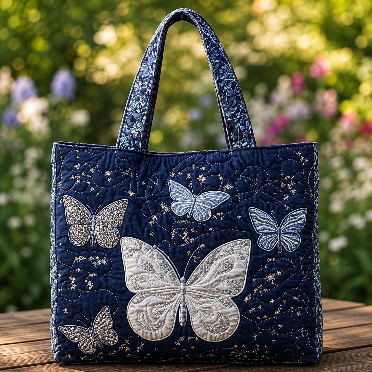 Chic Butterfly Quilted Tote Bag CELD14