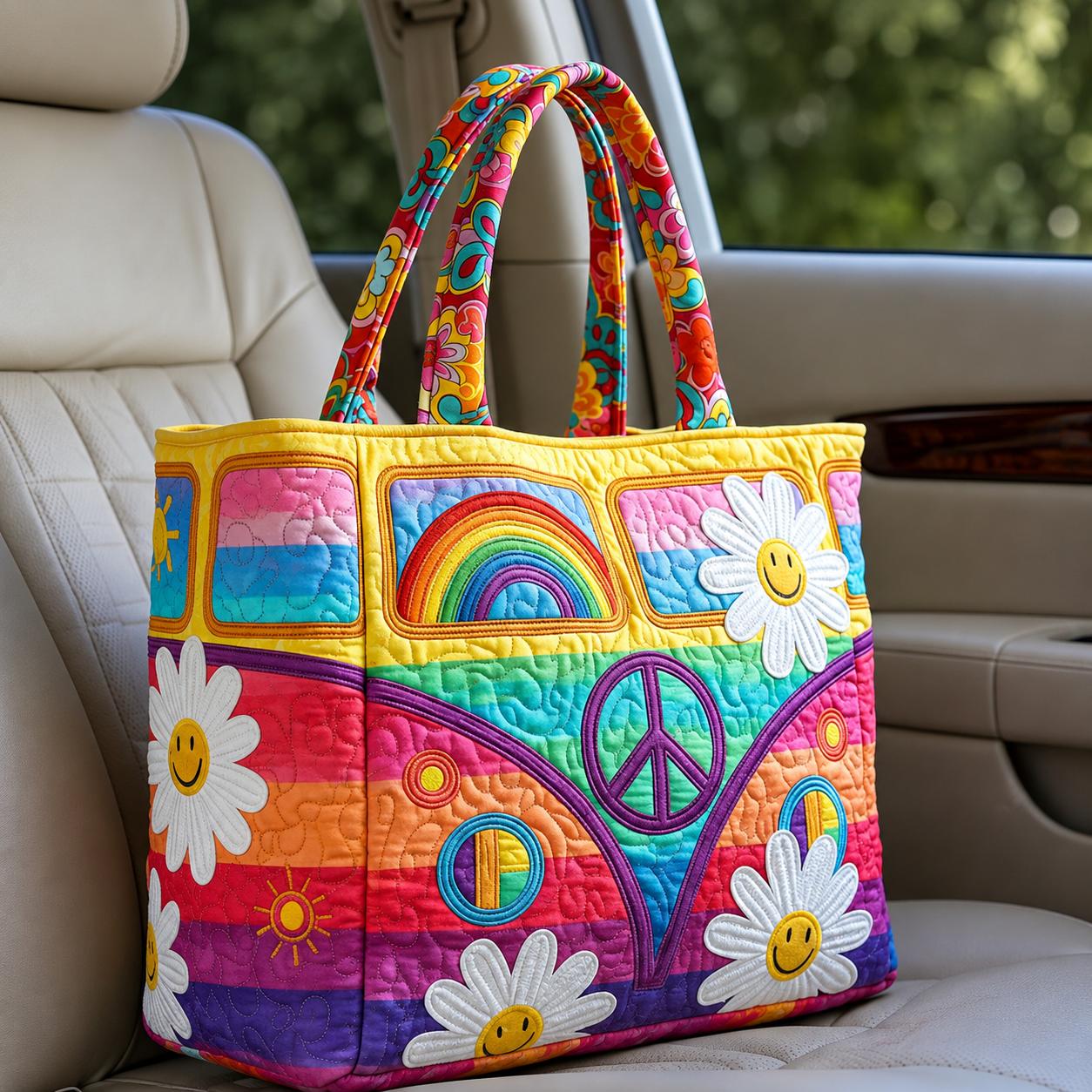 Rainbow & Daisy Flower Quilted Tote Bag CELD20