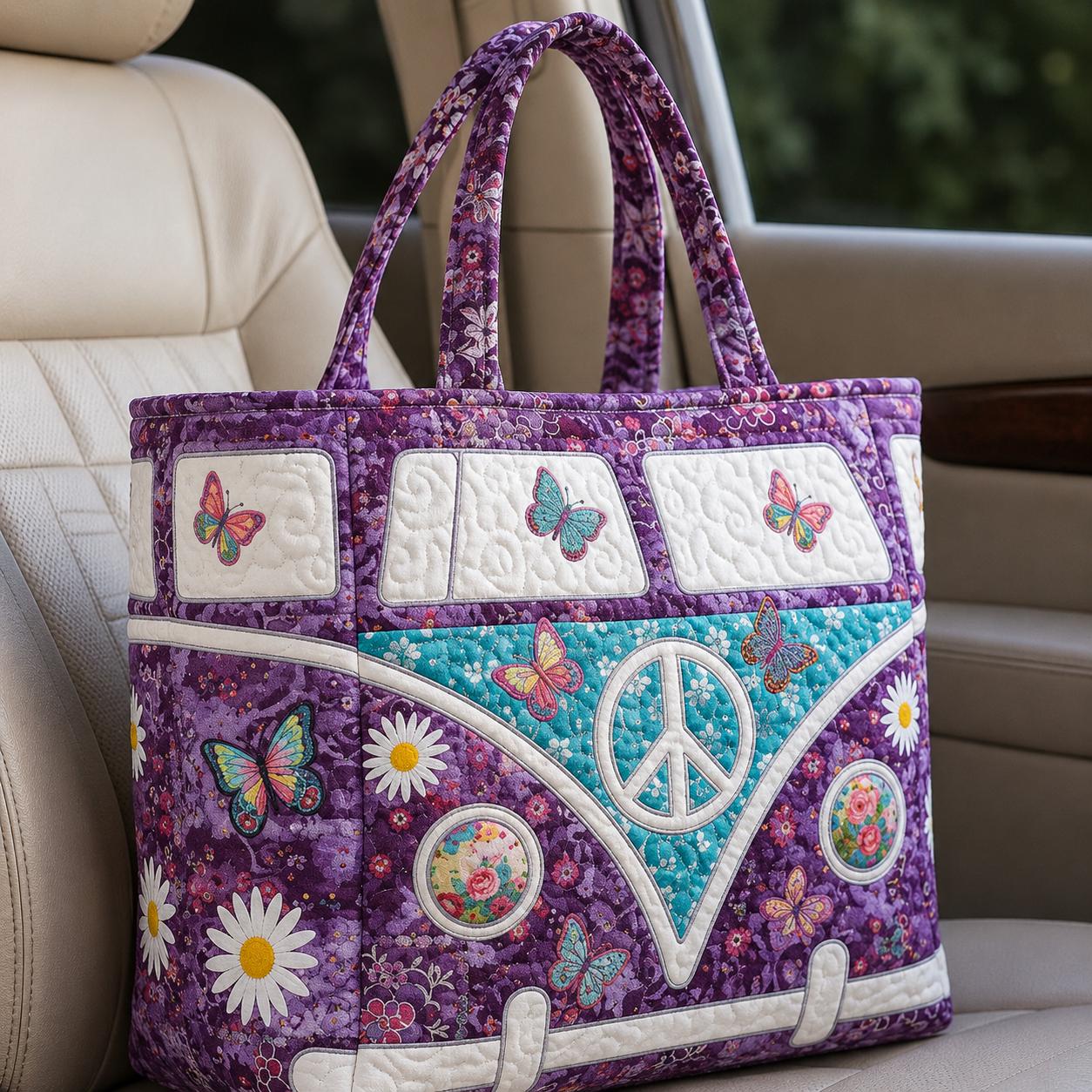 Purple Butterfly & Daisy Flower Quilted Tote Bag CELD21