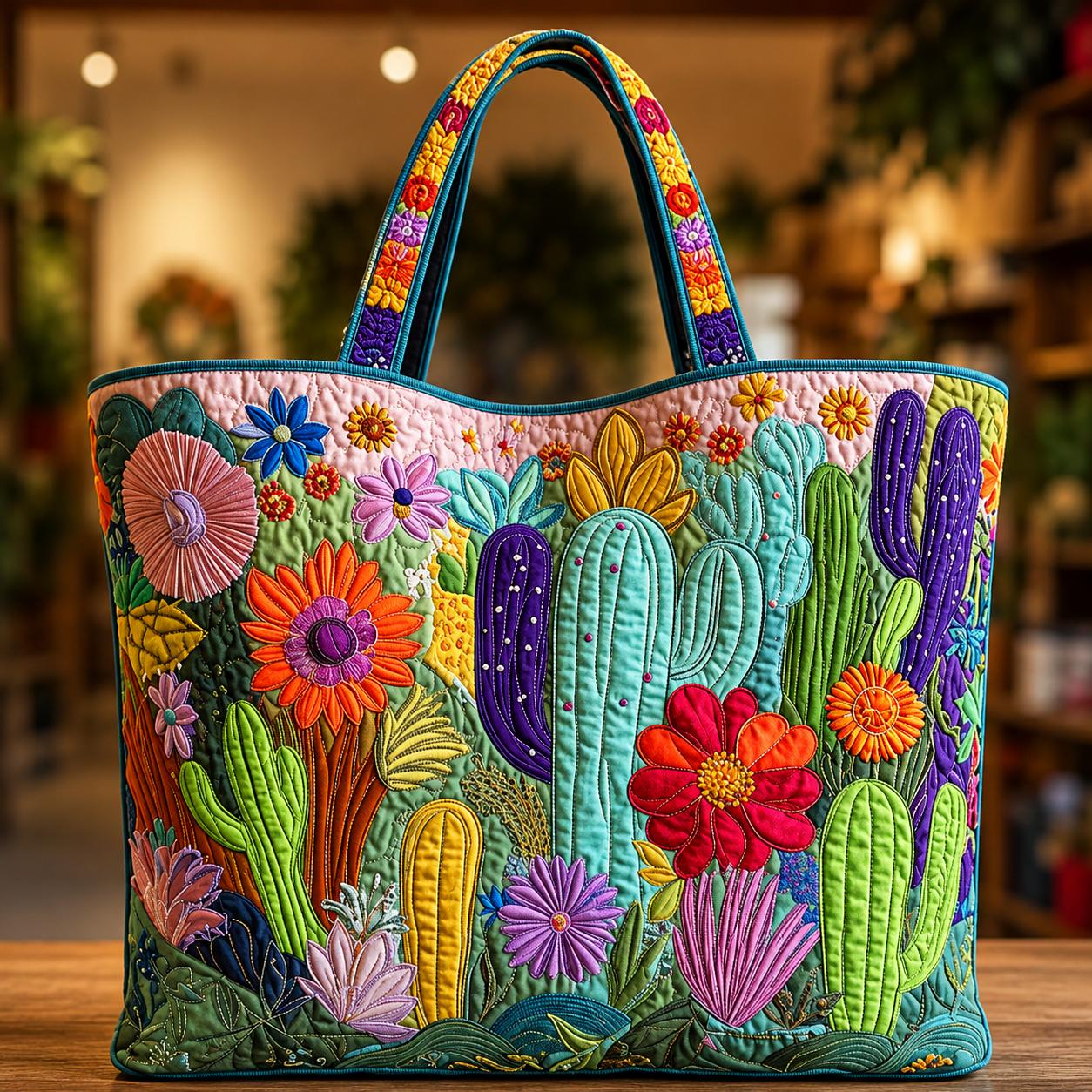 Colorful Desert Cactus Quilted Tote Bag CELD22