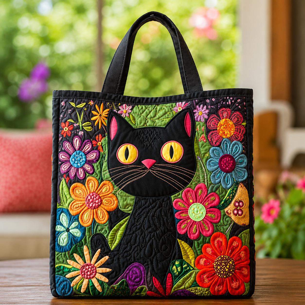Black Cat Quilted Tote Bag CELD28