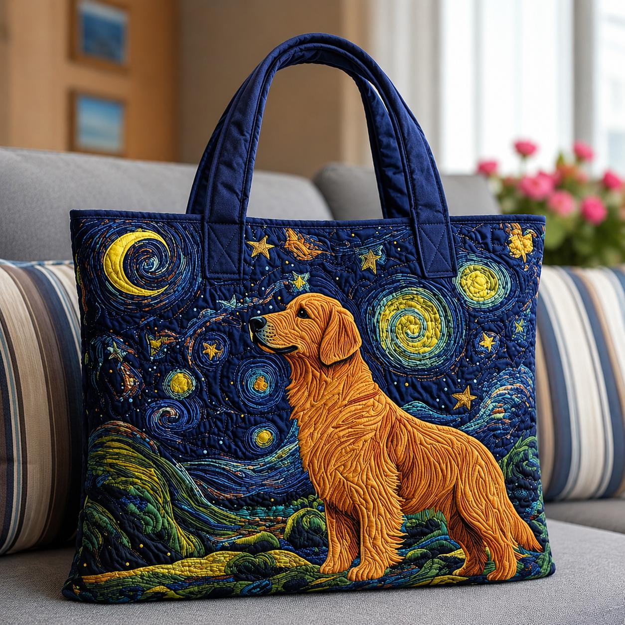 Starry Night Golden Retriever Quilted Tote Bag CELD30