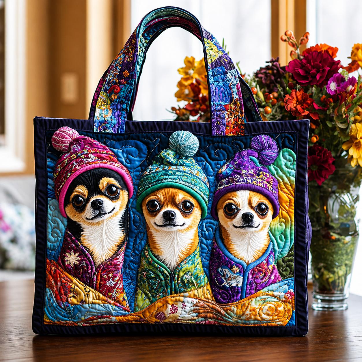Chihuahua Trio Quilted Tote Bag CELD31