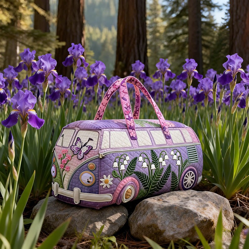 Purple Flowers And Butterflies Quilted Duffle Bag CELD27