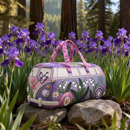 Purple Flowers And Butterflies Quilted Duffle Bag CELD27