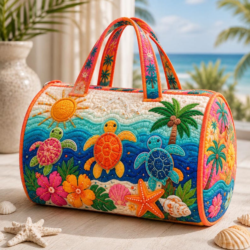 Colorful Sea Turtle Quilted Duffle Bag CELD34