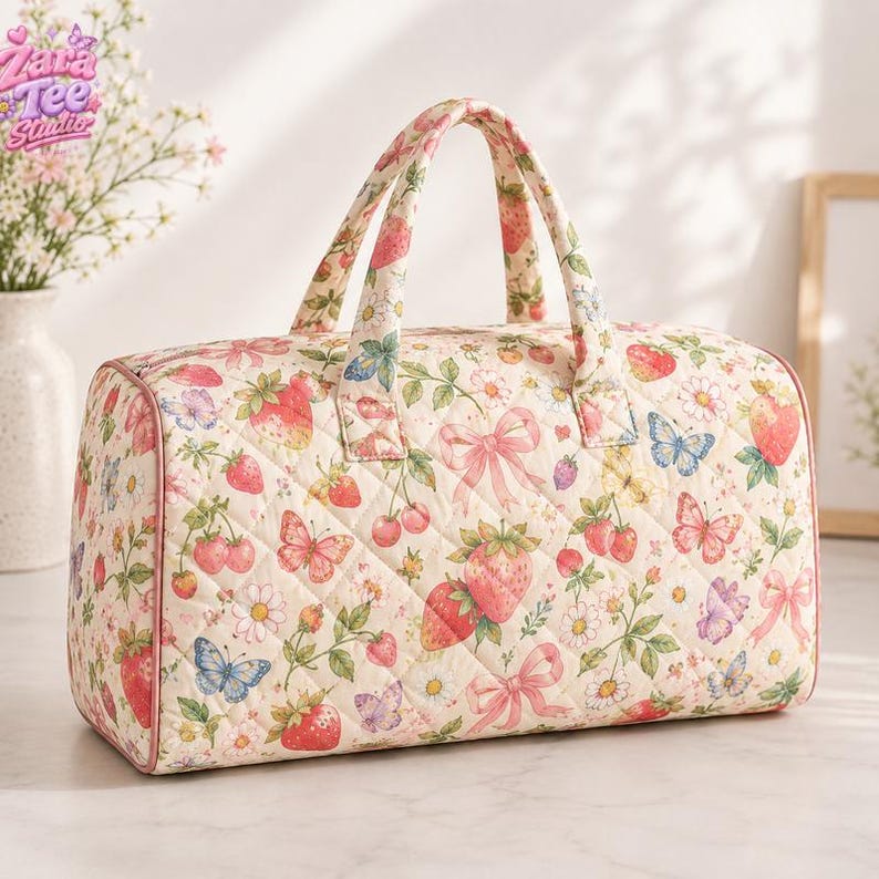 Strawberries Farm Quilted Duffle Bag CELD38