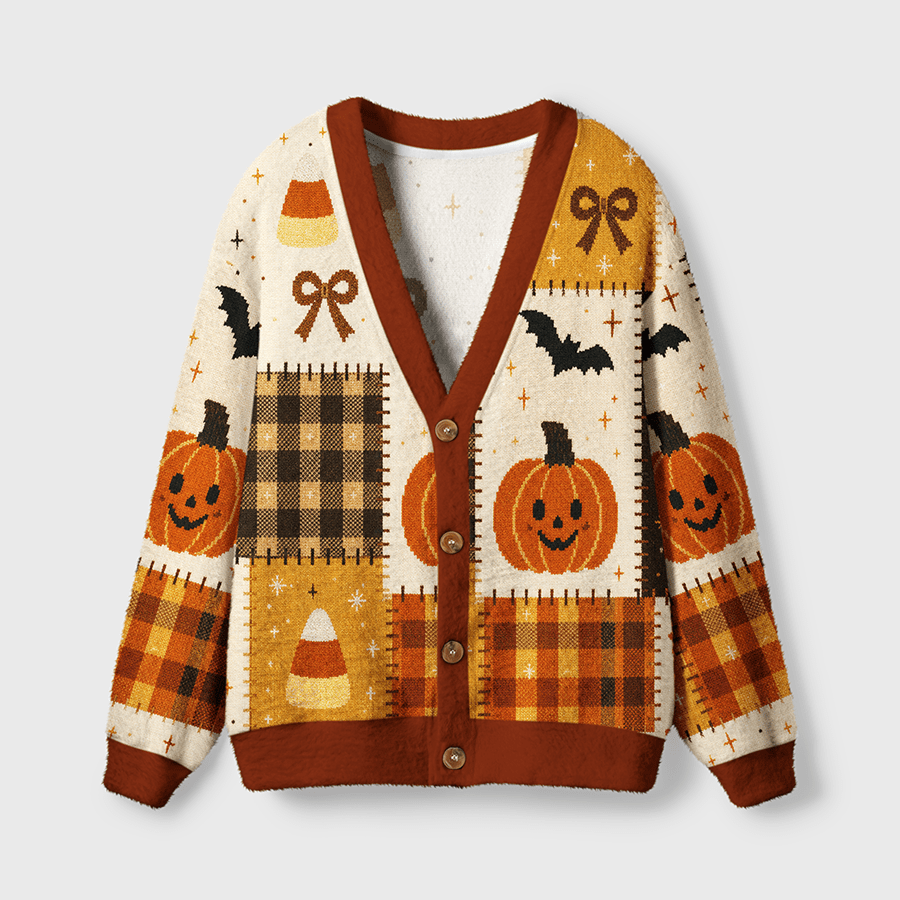Vintage Halloween Patchwork Women's Button Down Knitted Cardigan CELD06