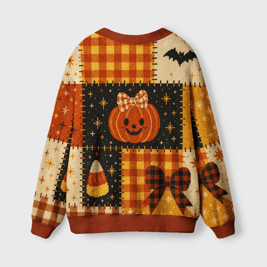 Vintage Halloween Patchwork Women's Button Down Knitted Cardigan CELD06