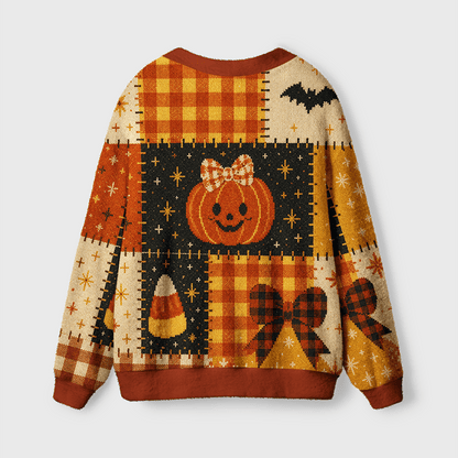 Vintage Halloween Patchwork Women's Button Down Knitted Cardigan CELD06