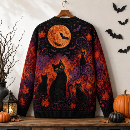 Full Moon & Bat Autumn Women's Button Down Knitted Cardigan CELD07