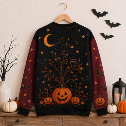 Pumpkin Ghost Bat Witch Women's Button Down Knitted Cardigan CELD09
