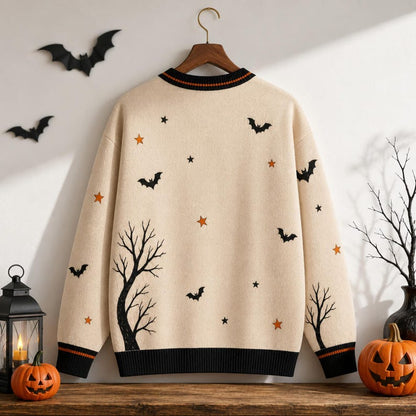 Spooky Pumpkin & Black Cat Women's Button Down Knitted Cardigan CELD12