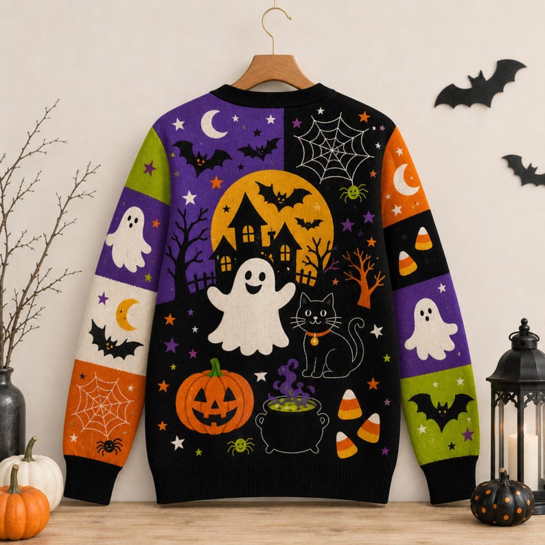 Cute Pumpkin Ghost Skeleton Women's Button Down Knitted Cardigan CELD14