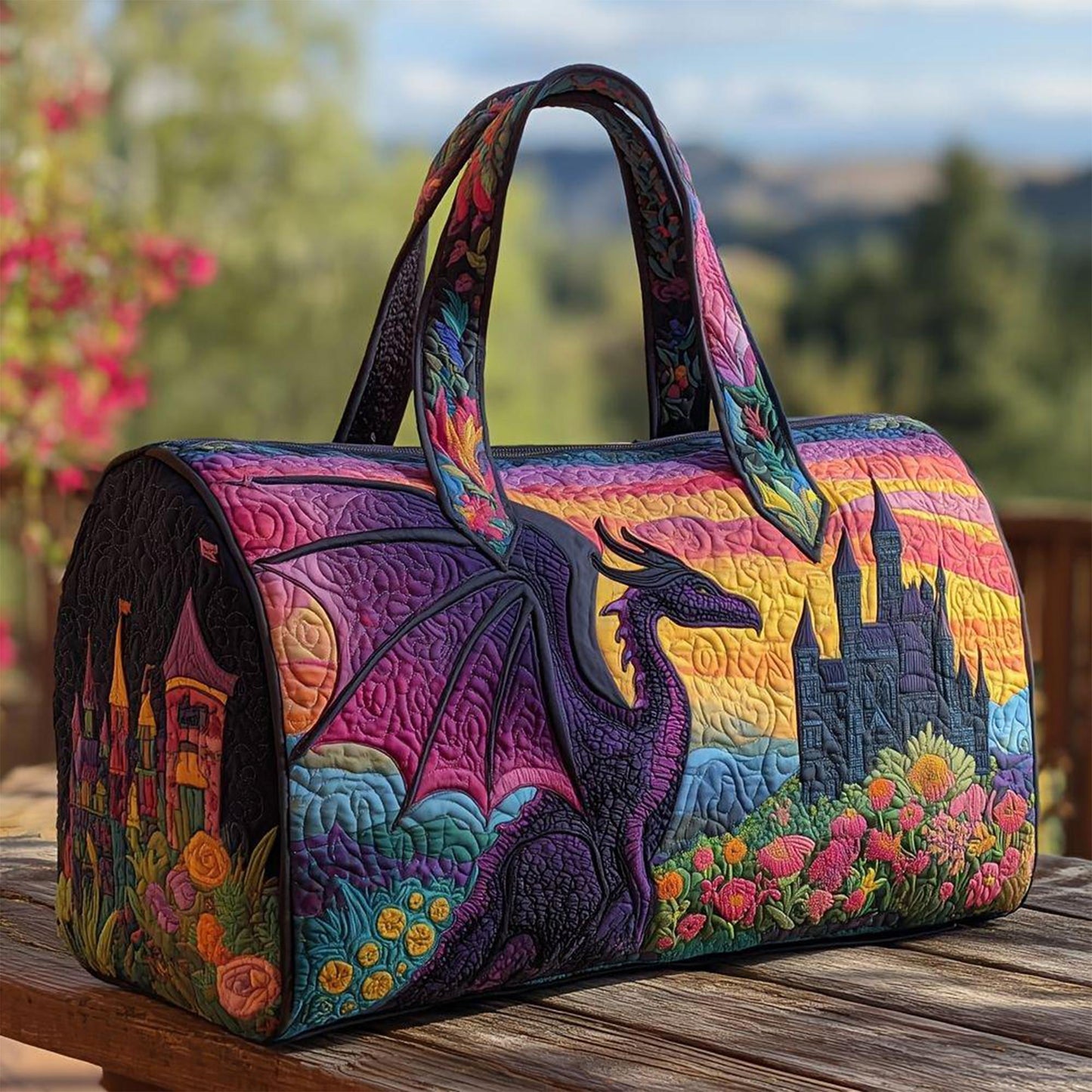 Mystic Dragon & Castle Quilted Duffle Bag CELV31