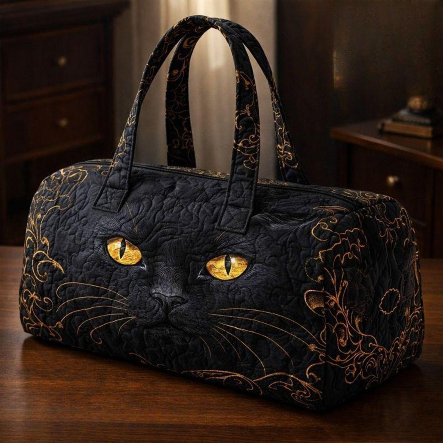 Black Cat Quilted Duffle Bag CELV34