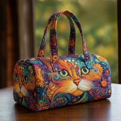 Artistic Colorful Cat Quilted Duffle Bag CELV36