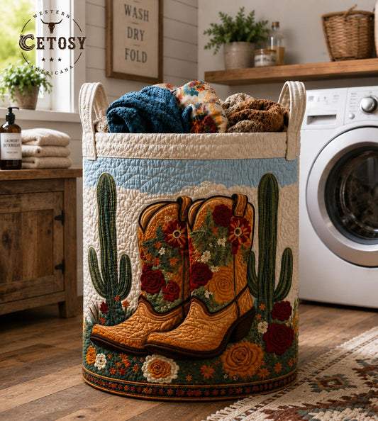 Western Cowboy Boots Quilted Laundry Basket TG09