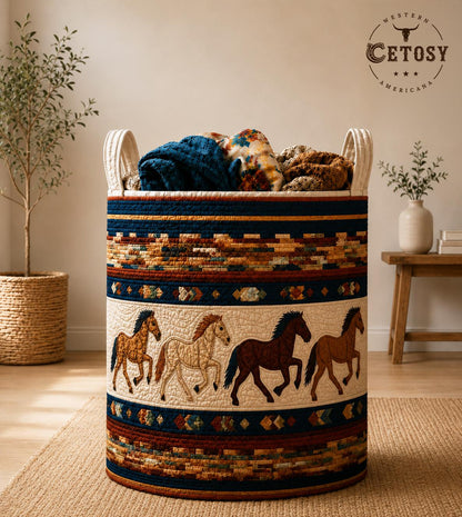 Americana Horse Print Quilted Laundry Basket TG11