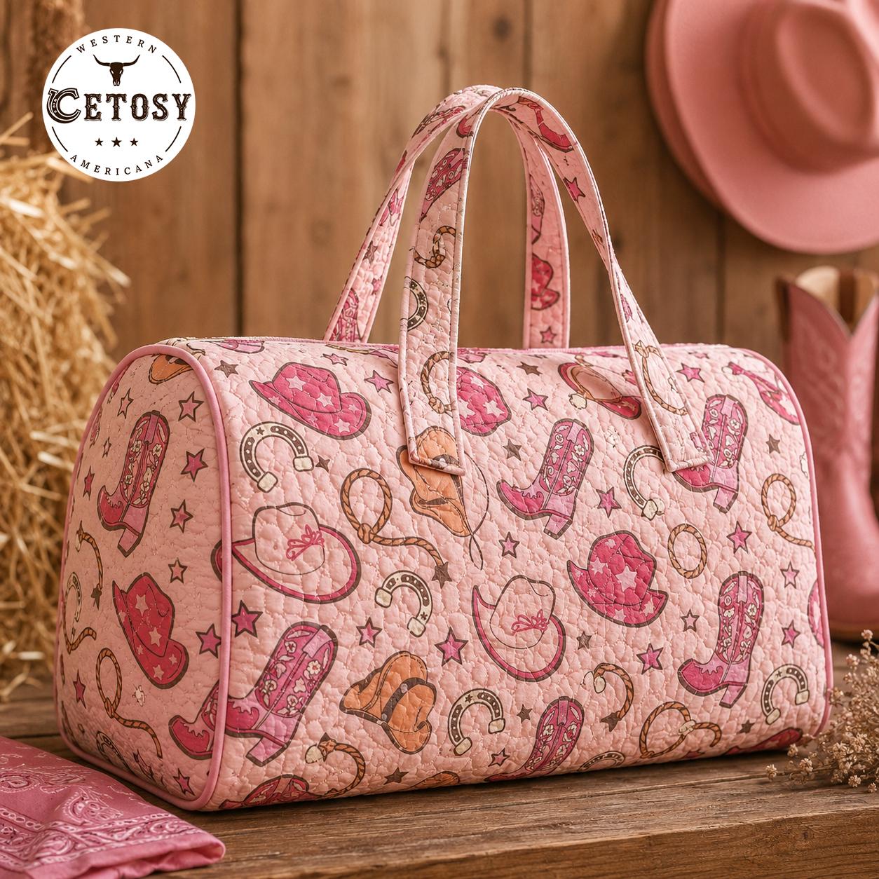 Vintage Western Pink Quilted Duffle Bag TG08