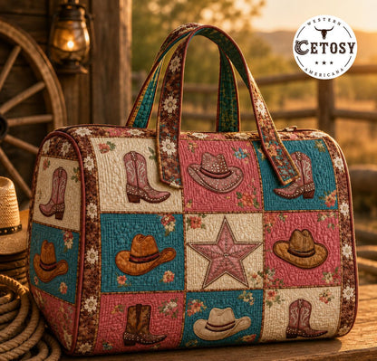 Vintage Cowgirl Patchwork Quilted Duffle Bag TG11