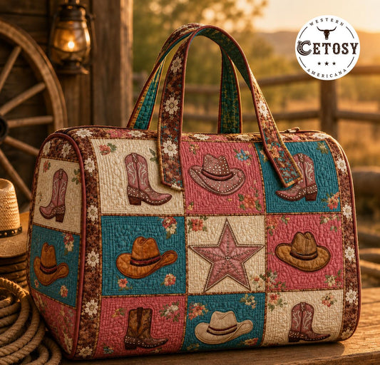 Vintage Cowgirl Patchwork Quilted Duffle Bag TG11