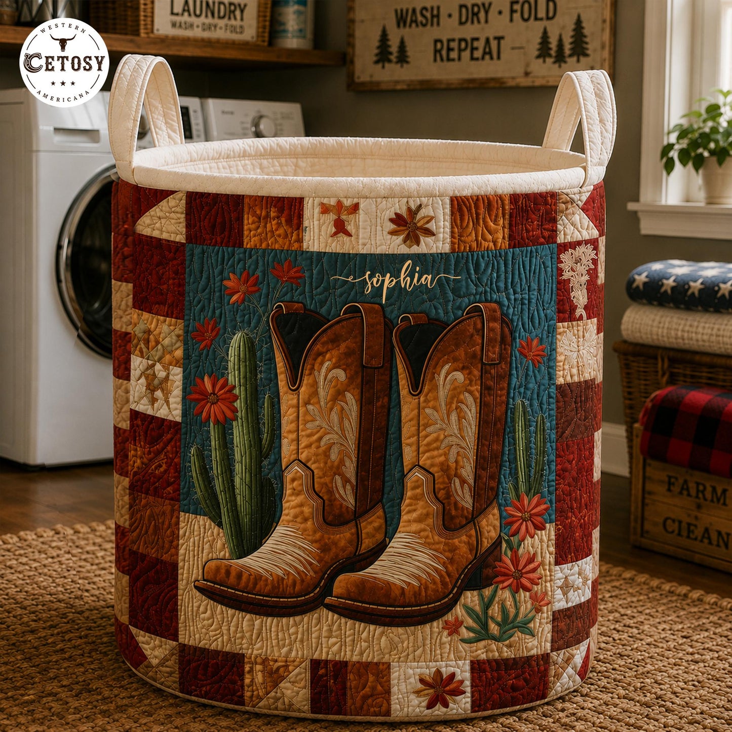 Cowboy Boots Personalized Quilted Laundry Basket TP01